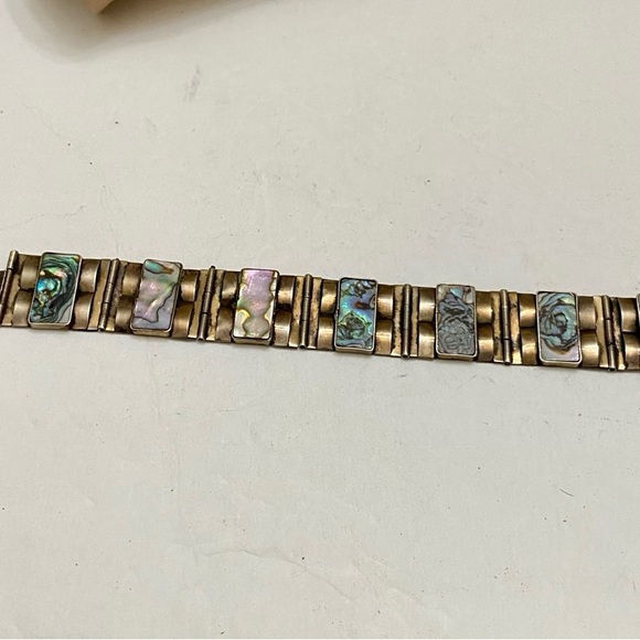 Vintage,  1940s  Silver- Abalone Alpaca Mexico Bracelet 8in x 1in - Picture 7 of 11